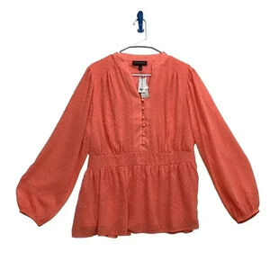 Lane Bryant Size 14/16 Long Sleeve Mock Split Neck Button Front Peplum Top